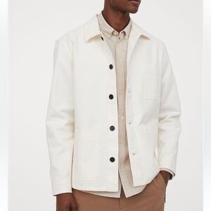 H&M Men's Off-White Cotton Twill Button Front Denim Jacket Regular Fit Size M